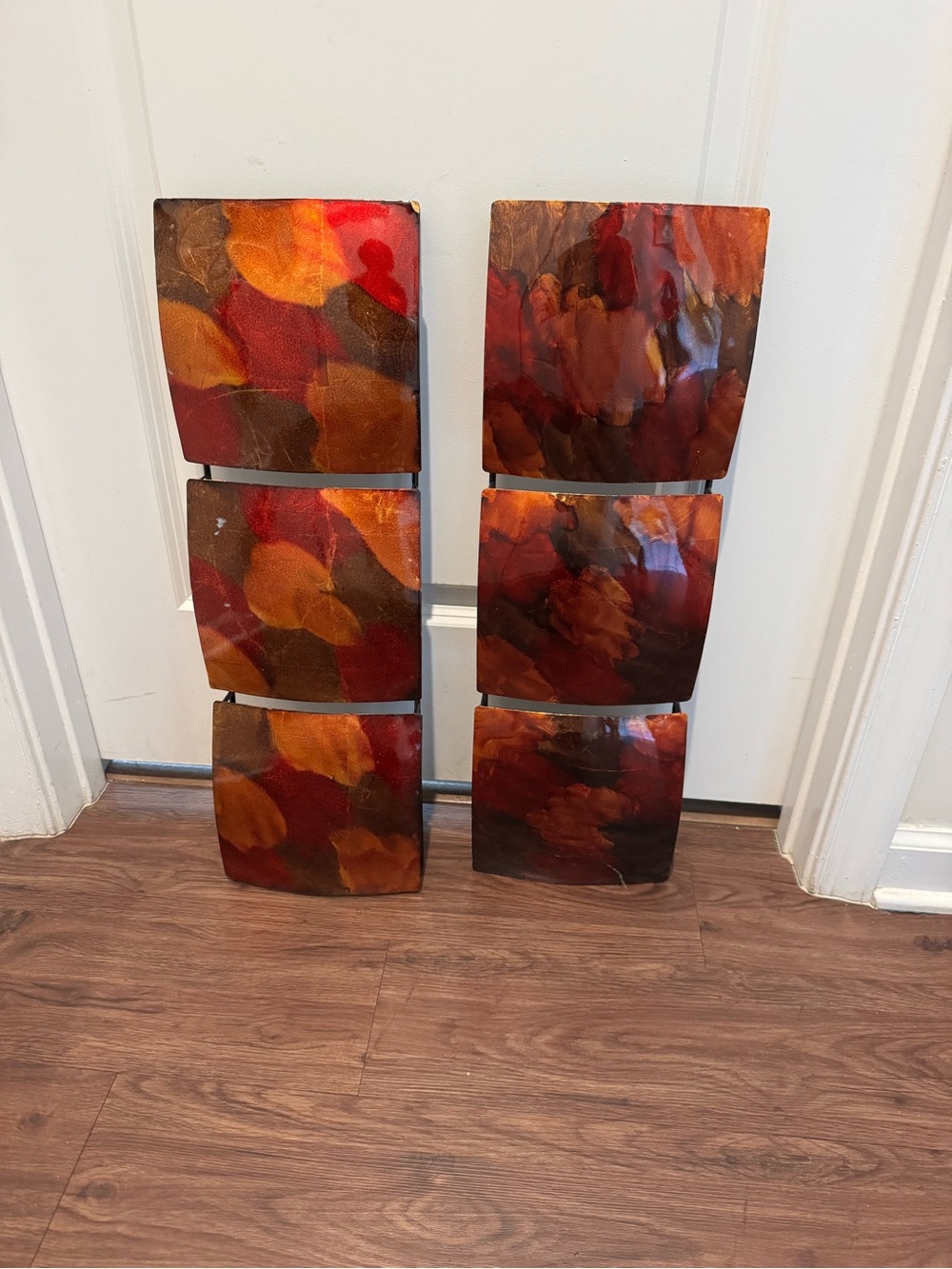 Abstract Autumn Wall Panels - Red, Orange, Brown 24.5”x7”